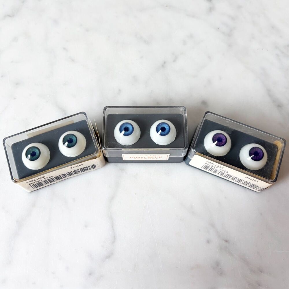 Glastic Doll Eyes 18mm 3 Sets: Green Blue Violet Vintage Realistic New Old Stock
